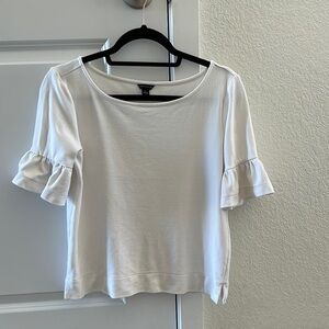 Ann Taylor White Ruffle Sleeve Top